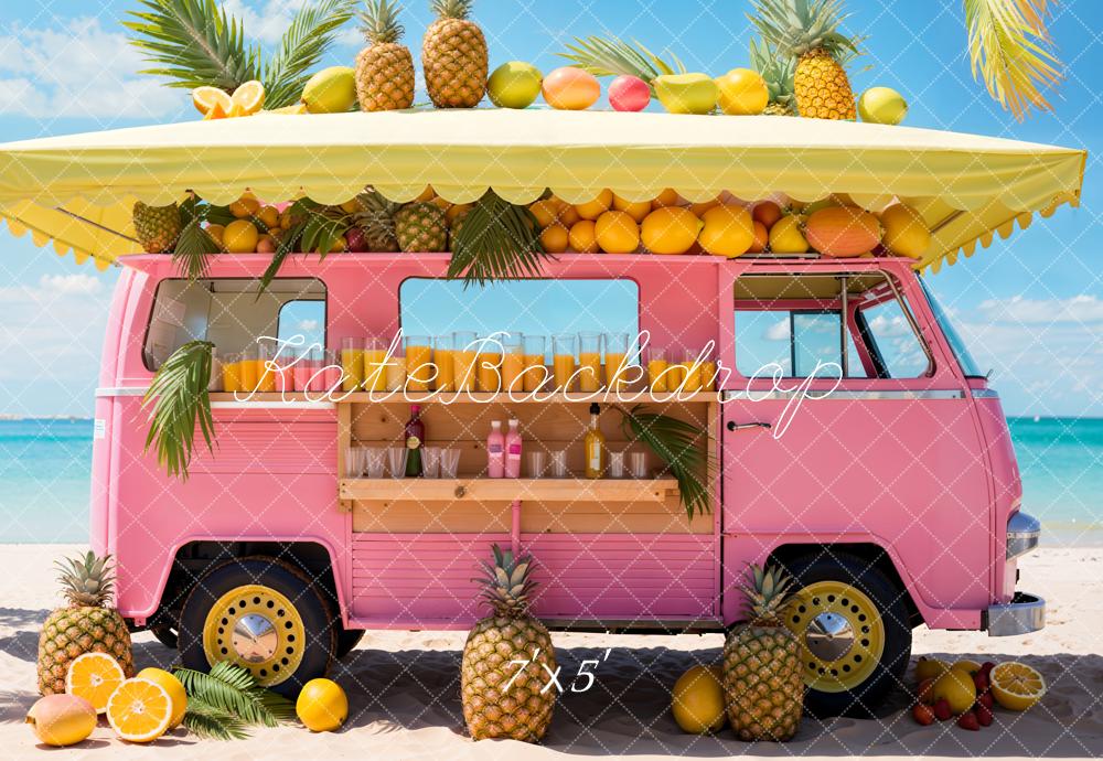 Kate Summer Sea Beach Pink Car Fruit Store Backdrop Designed by Emetselch