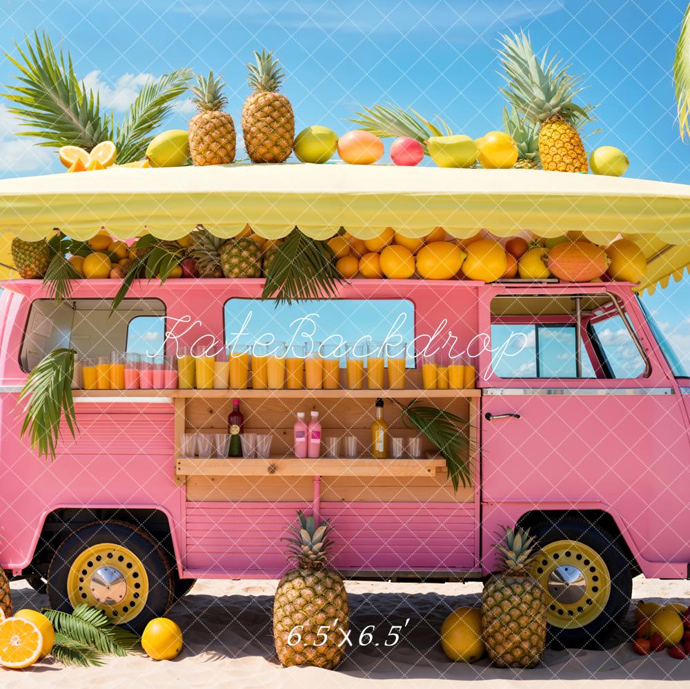 Kate Summer Sea Beach Pink Car Fruit Store Backdrop Designed by Emetselch