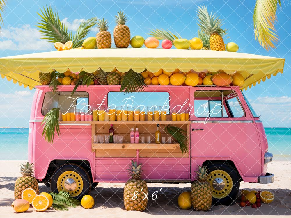 Kate Summer Sea Beach Pink Car Fruit Store Backdrop Designed by Emetselch -UK