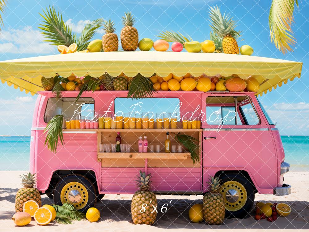 Kate Summer Sea Beach Pink Car Fruit Store Backdrop Designed by Emetselch