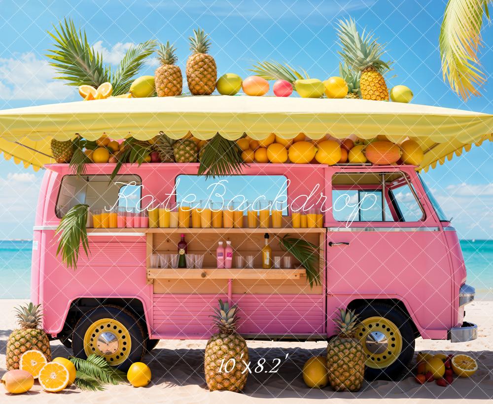 Kate Summer Sea Beach Pink Car Fruit Store Backdrop Designed by Emetselch -UK