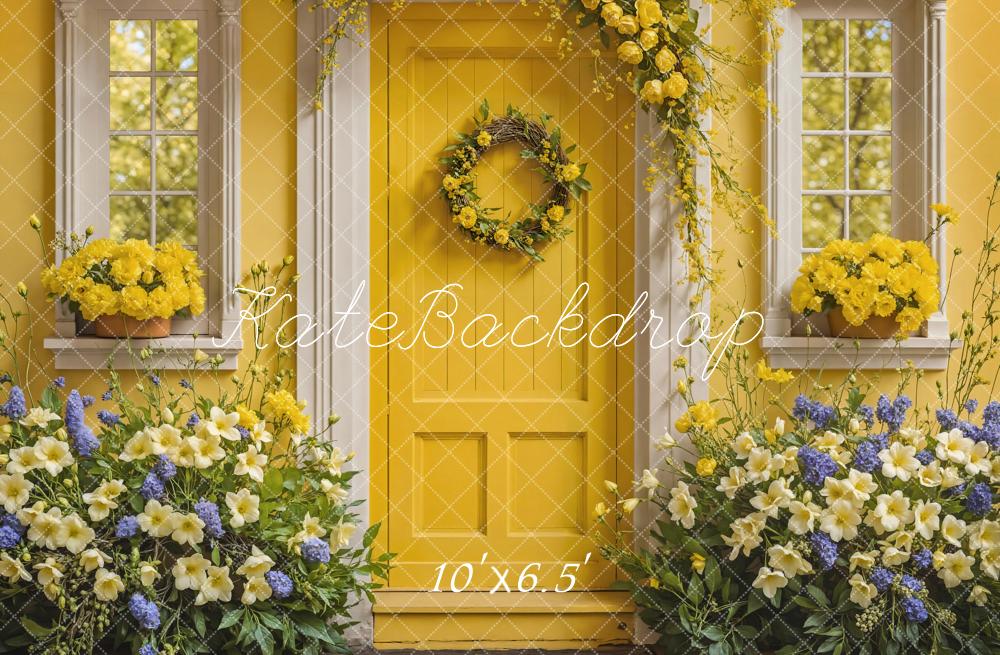 Kate Spring Flower Yellow Door House Backdrop Designed by Emetselch -UK