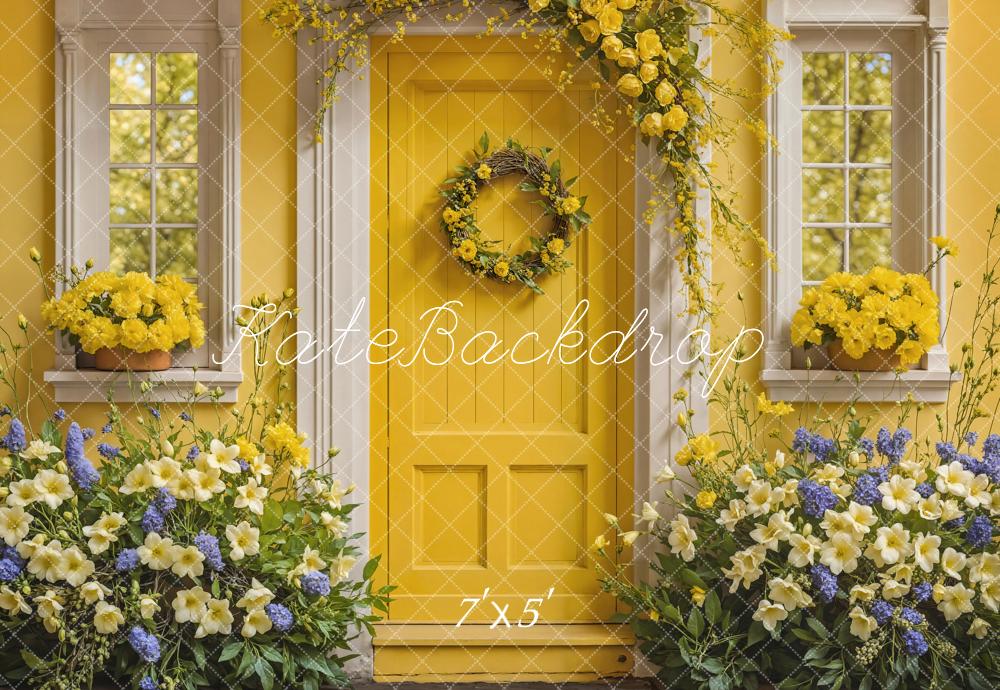 Kate Spring Flower Yellow Door House Backdrop Designed by Emetselch -UK