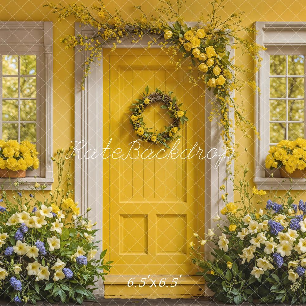 Kate Spring Flower Yellow Door House Backdrop Designed by Emetselch -UK