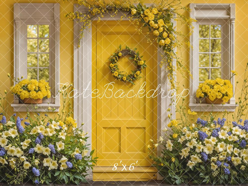 Kate Spring Flower Yellow Door House Backdrop Designed by Emetselch -UK