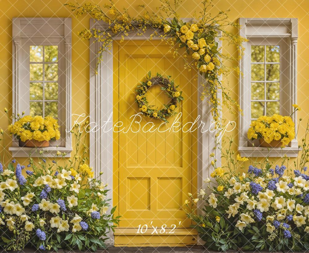Kate Spring Flower Yellow Door House Backdrop Designed by Emetselch -UK