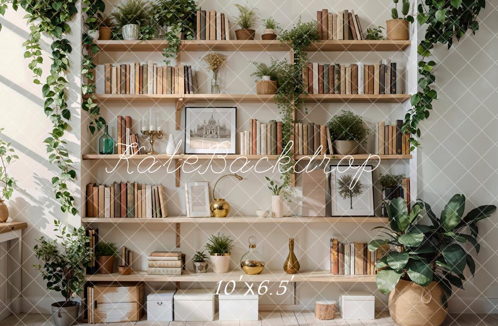 Kate Spring Green Plant Wooden Bookshelf Backdrop Designed by Emetselch