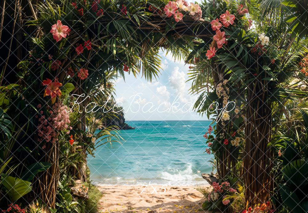 Kate Summer Sea Beach Green Plant Arch Backdrop Designed by Emetselch