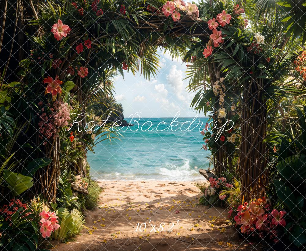 Kate Summer Sea Beach Green Plant Arch Backdrop Designed by Emetselch