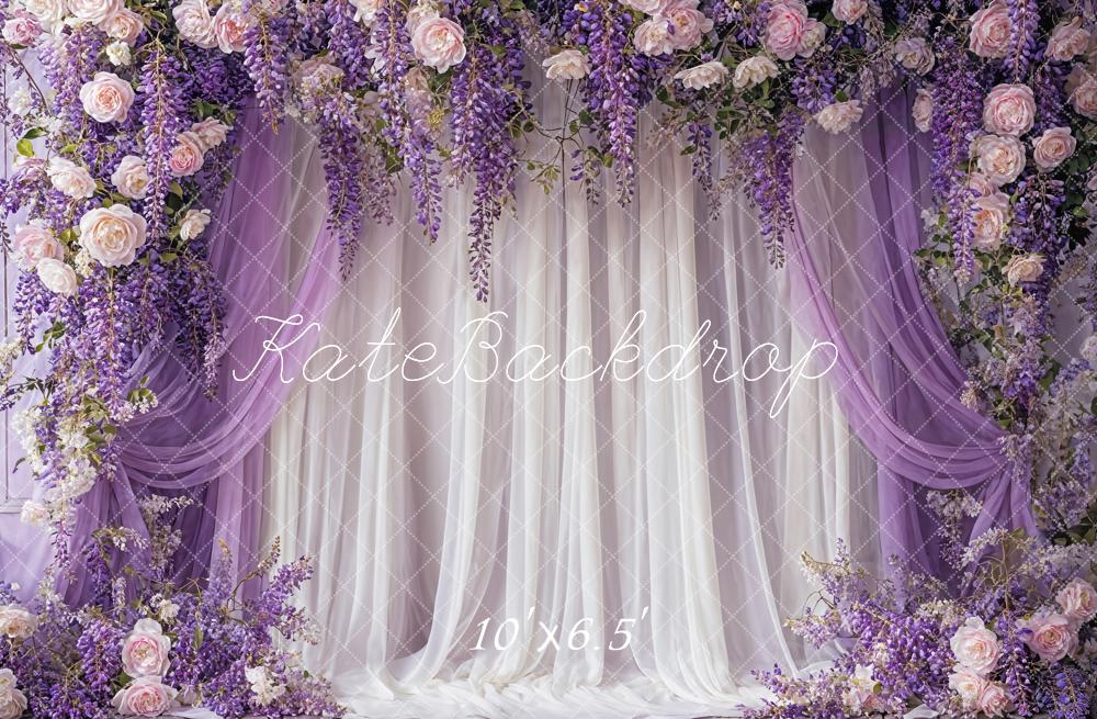 Kate Fine Art Wisteria Flower Purple White Curtain Backdrop Designed by Emetselch -UK