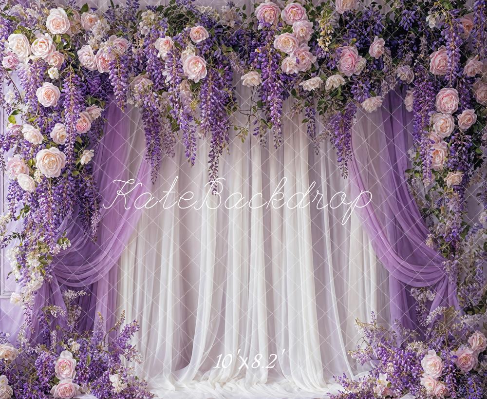 Kate Fine Art Wisteria Flower Purple White Curtain Backdrop Designed by Emetselch -UK