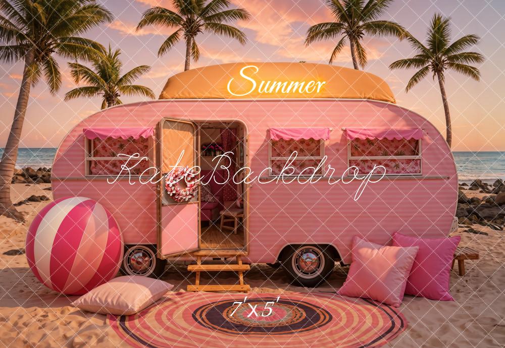 Kate Summer Seaside Sunset Pink Car Backdrop Designed by Chain Photography -UK