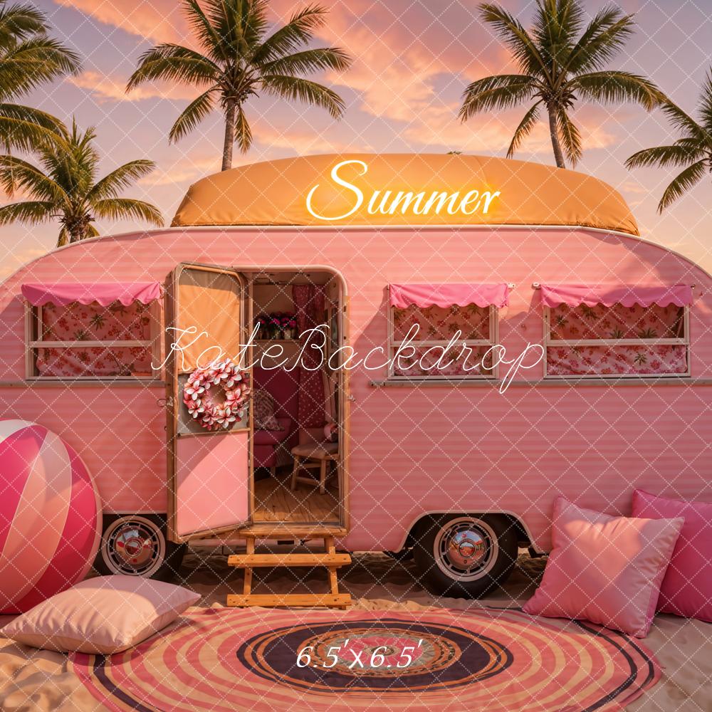 Kate Summer Seaside Sunset Pink Car Backdrop Designed by Chain Photography
