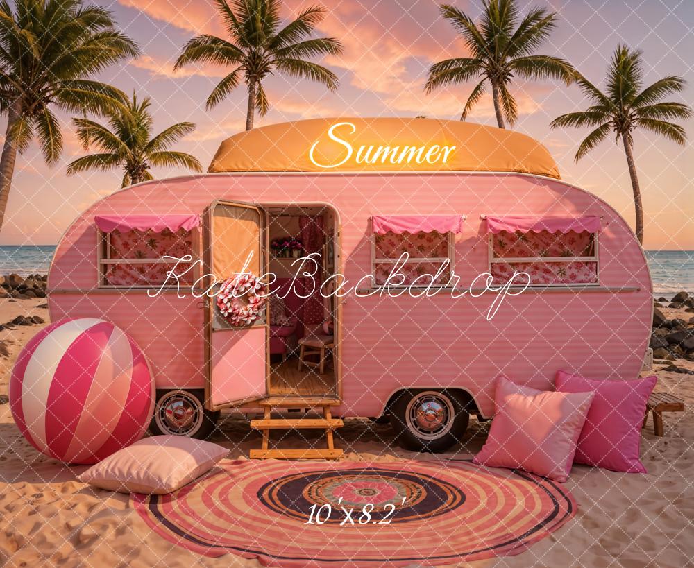 Kate Summer Seaside Sunset Pink Car Backdrop Designed by Chain Photography -UK