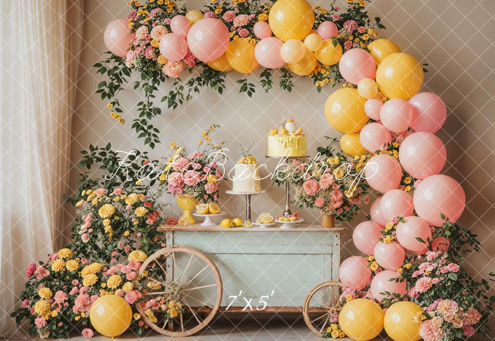 Kate Summer Cake Smash Lemon Flower Balloons Backdrop Designed by Emetselch