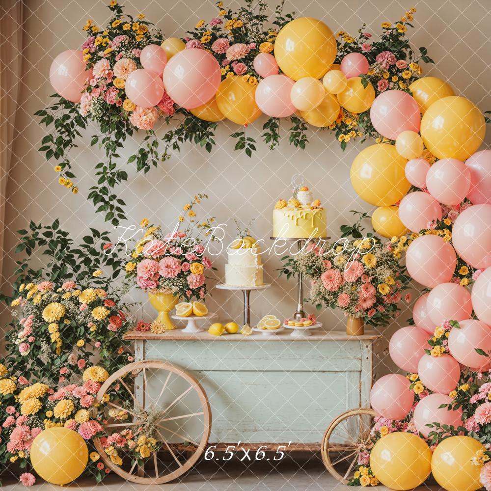 Kate Summer Cake Smash Lemon Flower Balloons Backdrop Designed by Emetselch