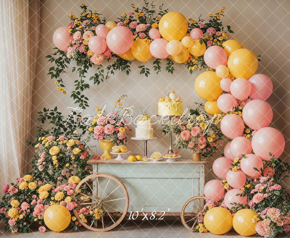 Kate Summer Cake Smash Lemon Flower Balloons Backdrop Designed by Emetselch