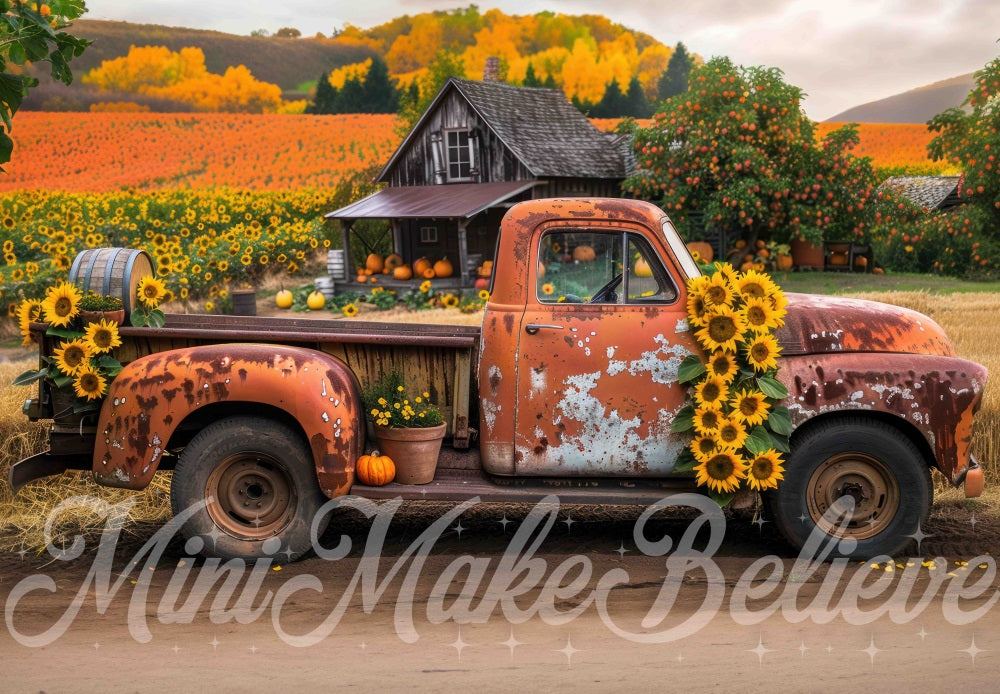 Kate Autumn Forest Sunflower Broken Truck Backdrop Designed by Mini MakeBelieve -UK