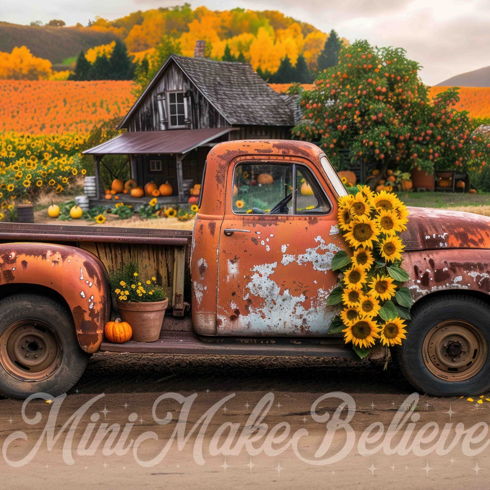 Kate Autumn Forest Sunflower Broken Truck Backdrop Designed by Mini MakeBelieve