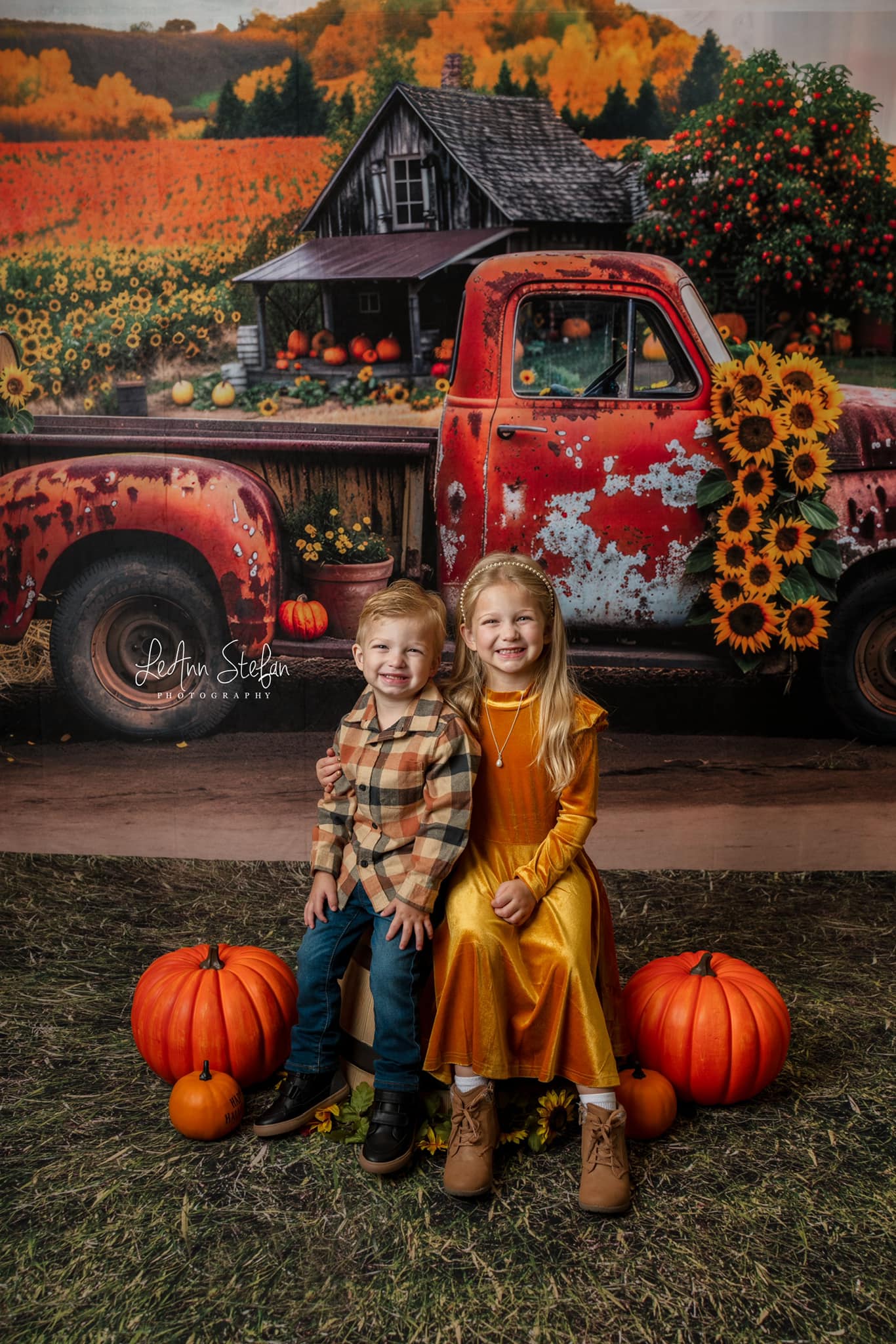 Kate Autumn Forest Sunflower Broken Truck Backdrop Designed by Mini MakeBelieve -UK