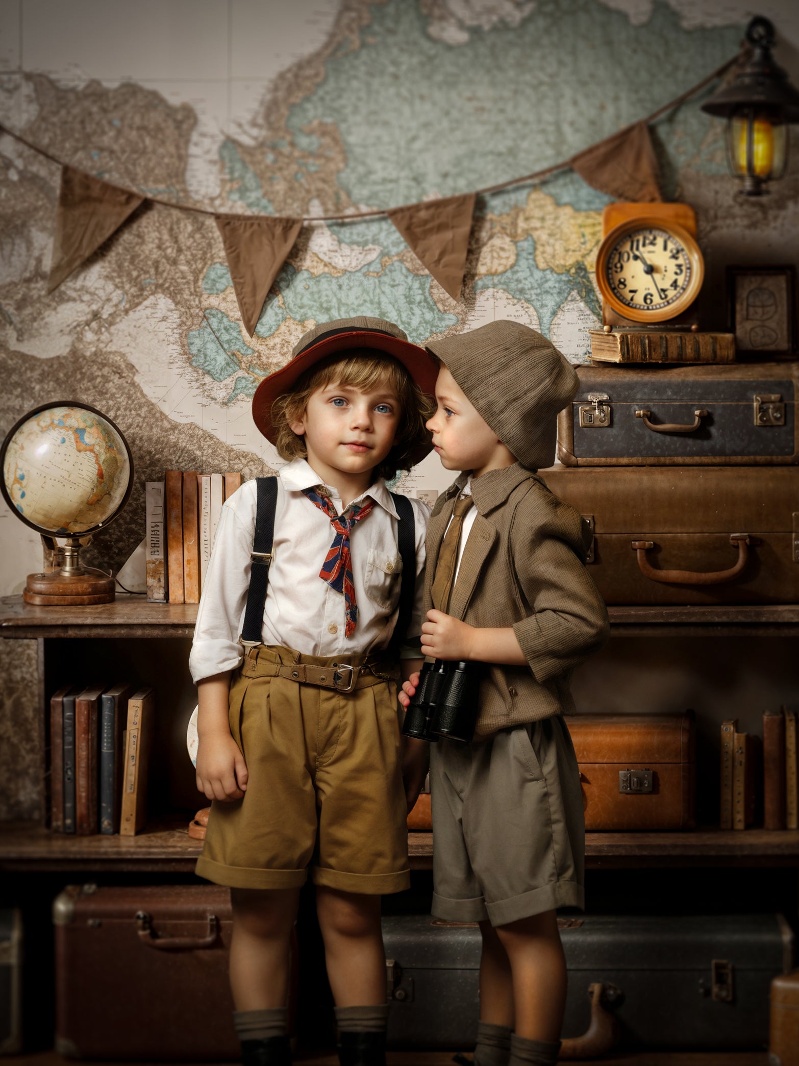 Kate Vintage Camera Suitcase Globe Adventure Travel Backdrop Designed by Emetselch -UK