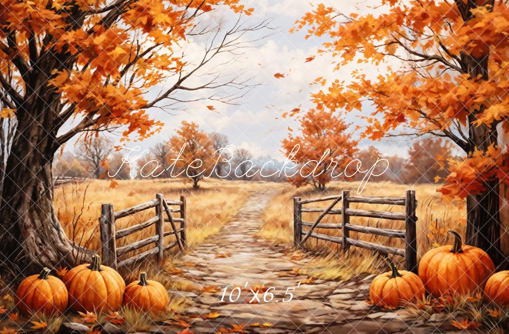 Kate Autumn Maple Leaves Forest Field Pumpkin Path Backdrop Designed by GQ -UK
