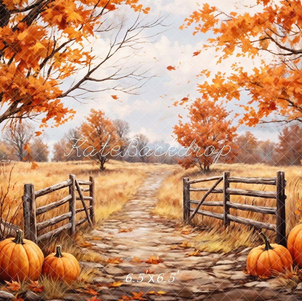 Kate Autumn Maple Leaves Forest Field Pumpkin Path Backdrop Designed by GQ -UK