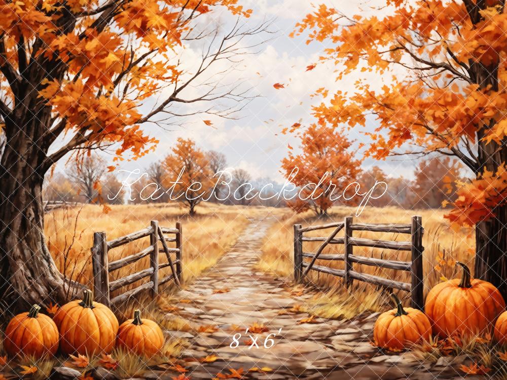 Kate Autumn Maple Leaves Forest Field Pumpkin Path Backdrop Designed by GQ -UK