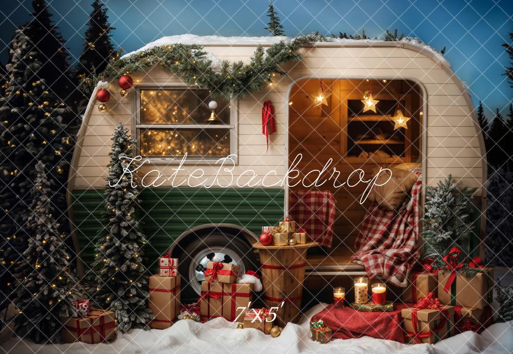Kate Christmas Snow Night Camping Car Backdrop Designed by Emetselch
