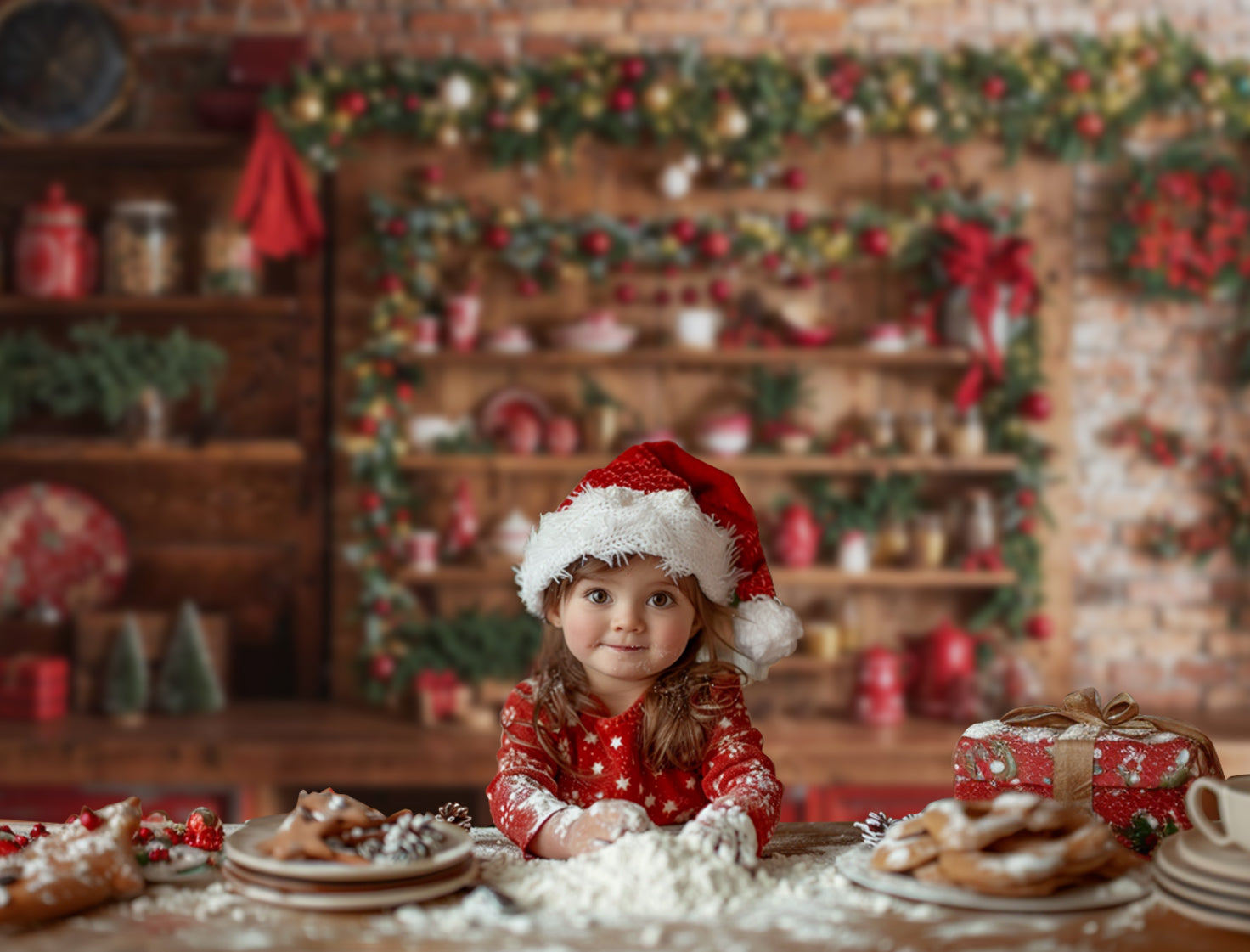 Kate Christmas Kitchen Red Cupboard Backdrop Designed by Emetselch -UK