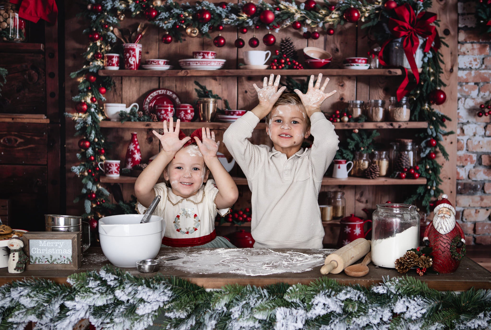 Kate Christmas Kitchen Red Cupboard Backdrop Designed by Emetselch -UK