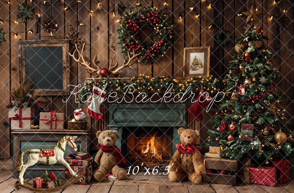 Kate Christmas Gift Teddy Bear Fireplace Room Backdrop Designed by Emetselch -UK