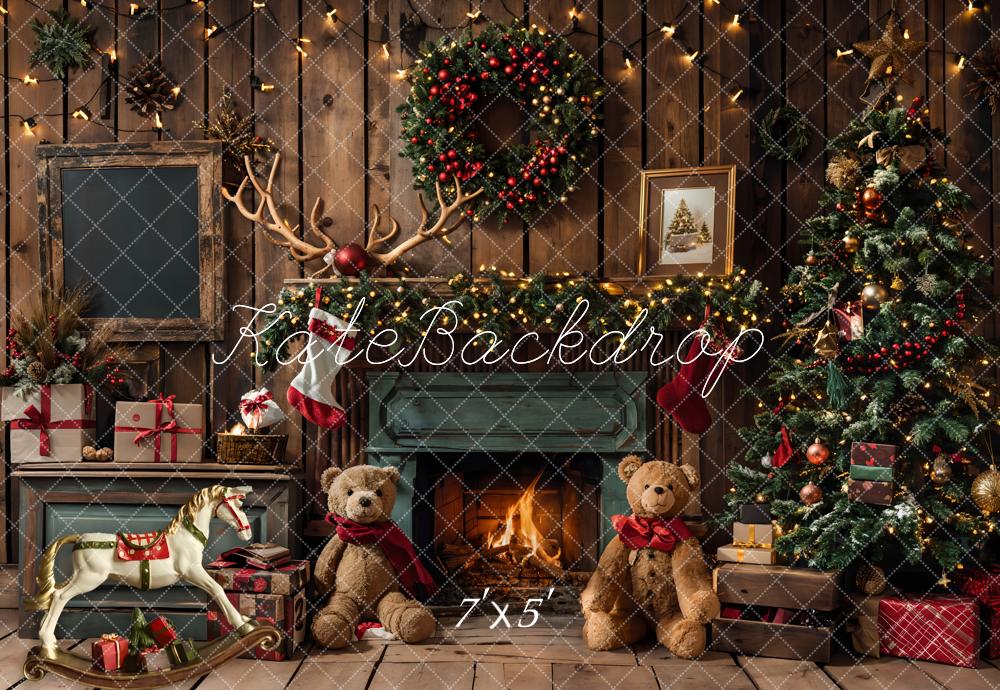 Kate Christmas Gift Teddy Bear Fireplace Room Backdrop Designed by Emetselch -UK