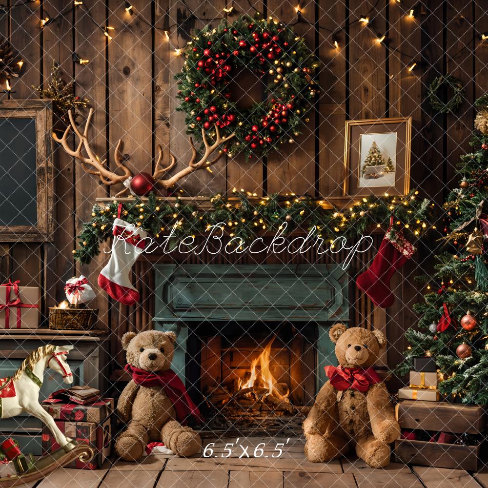 Kate Christmas Gift Teddy Bear Fireplace Room Backdrop Designed by Emetselch -UK