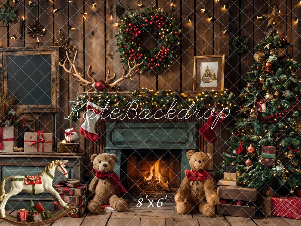Kate Christmas Gift Teddy Bear Fireplace Room Backdrop Designed by Emetselch -UK
