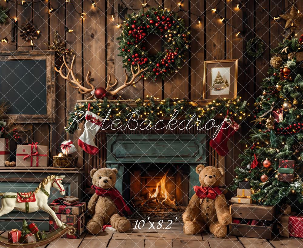 Kate Christmas Gift Teddy Bear Fireplace Room Backdrop Designed by Emetselch -UK