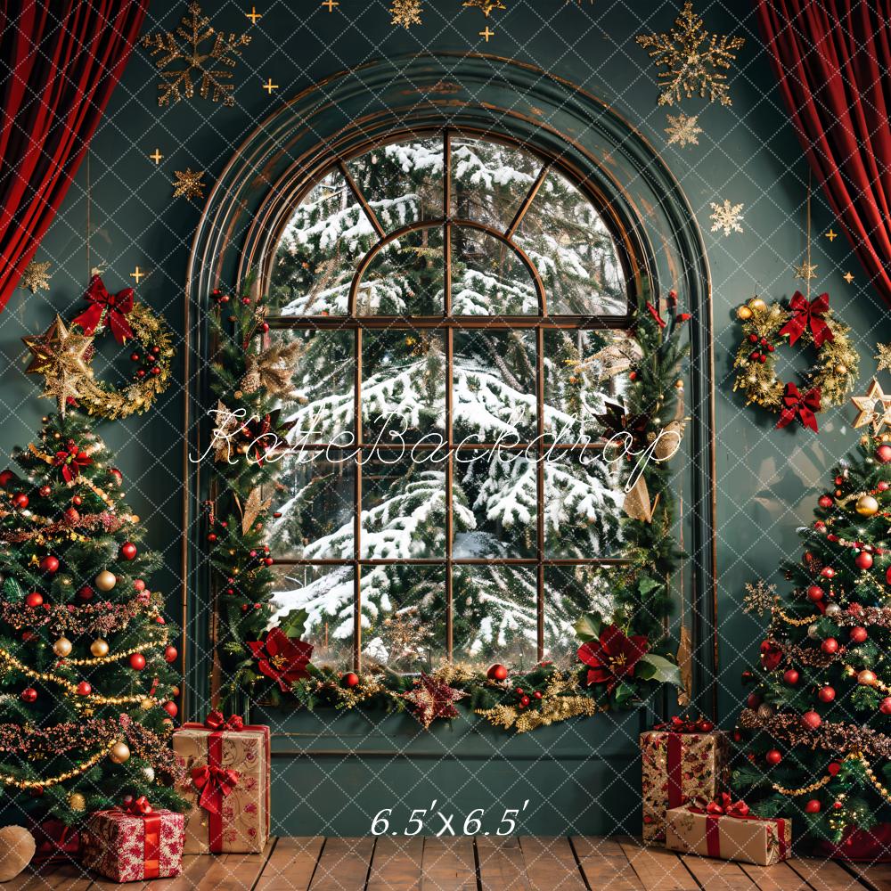 Kate Christmas Dark Green Arch Window Backdrop Designed by Emetselch -UK