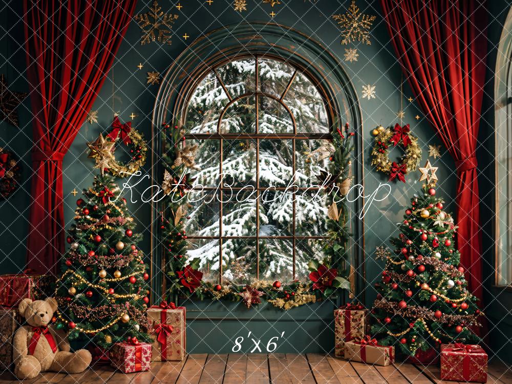 Kate Christmas Dark Green Arch Window Backdrop Designed by Emetselch -UK