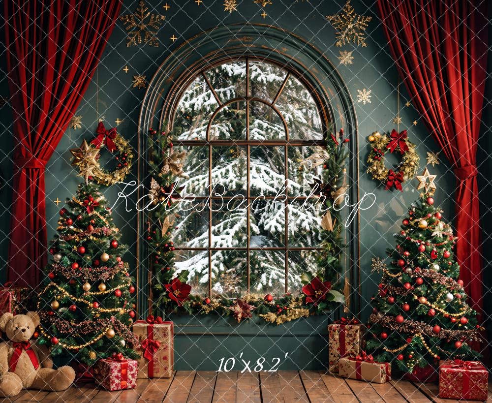 Kate Christmas Dark Green Arch Window Backdrop Designed by Emetselch -UK
