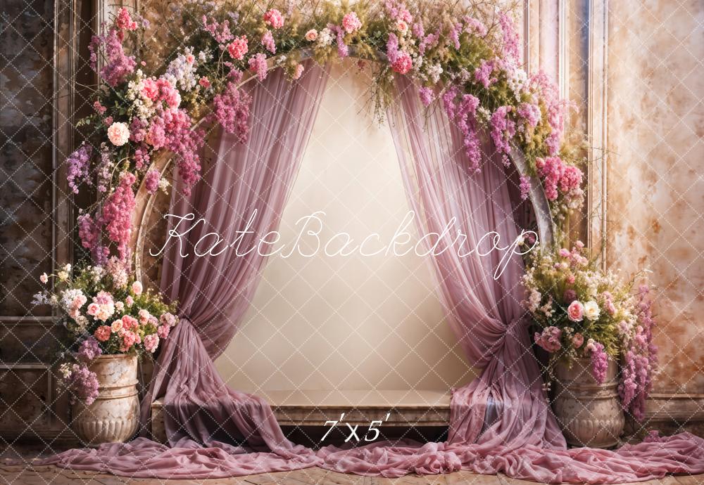 Kate Fine Art Flower Purple Curtain Arched Wall Backdrop Designed by Emetselch -UK