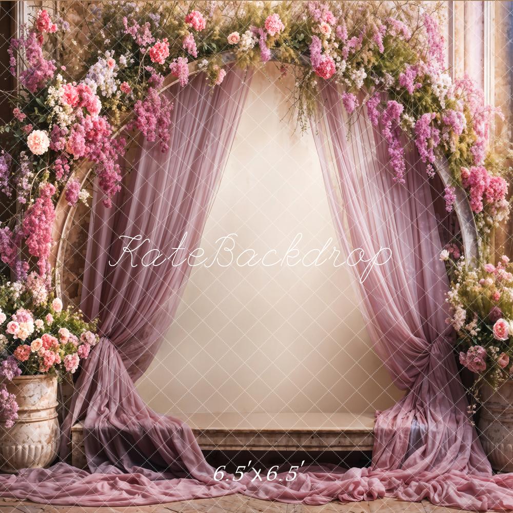 Kate Fine Art Flower Purple Curtain Arched Wall Backdrop Designed by Emetselch -UK