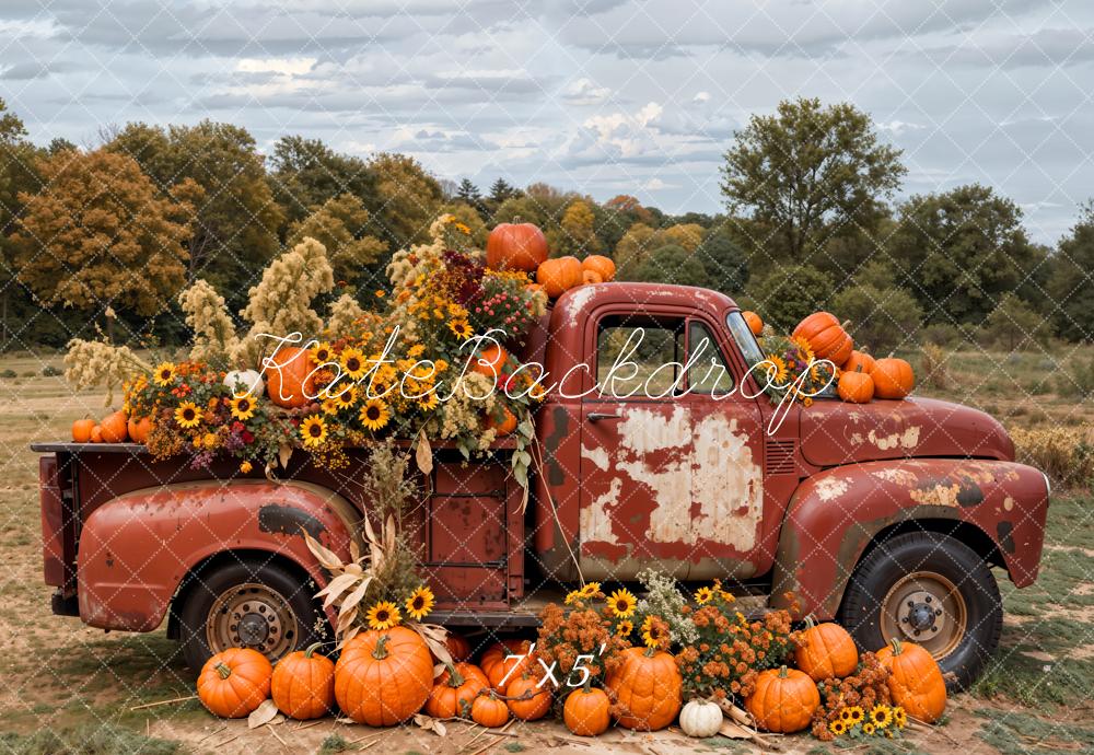 Kate Autumn Pumpkin Sunflower Crimson Truck Backdrop Designed by Emetselch -UK