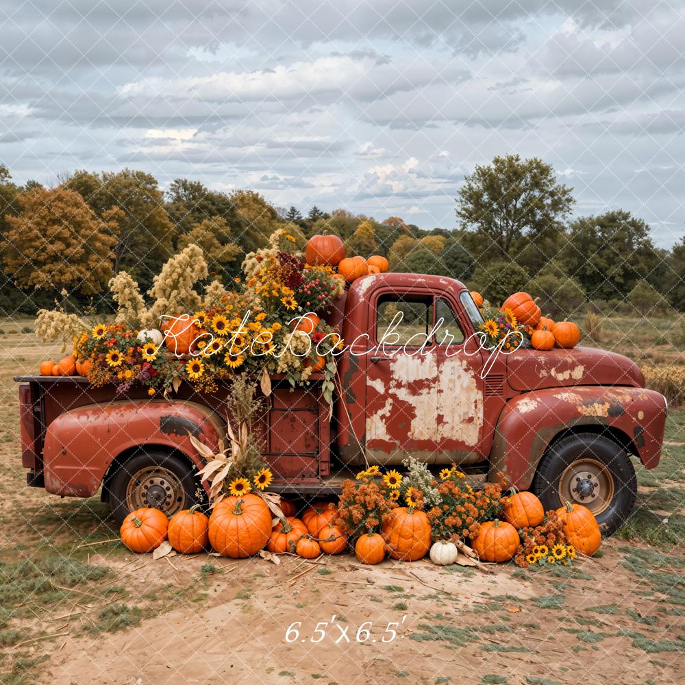 Kate Autumn Pumpkin Sunflower Crimson Truck Backdrop Designed by Emetselch -UK