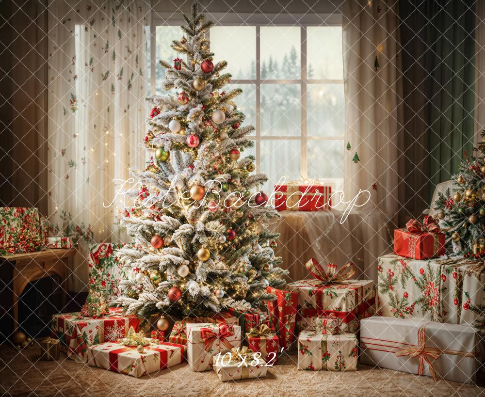 Kate Christmas Tree White Curtain Gifts Backdrop Designed by Emetselch -UK