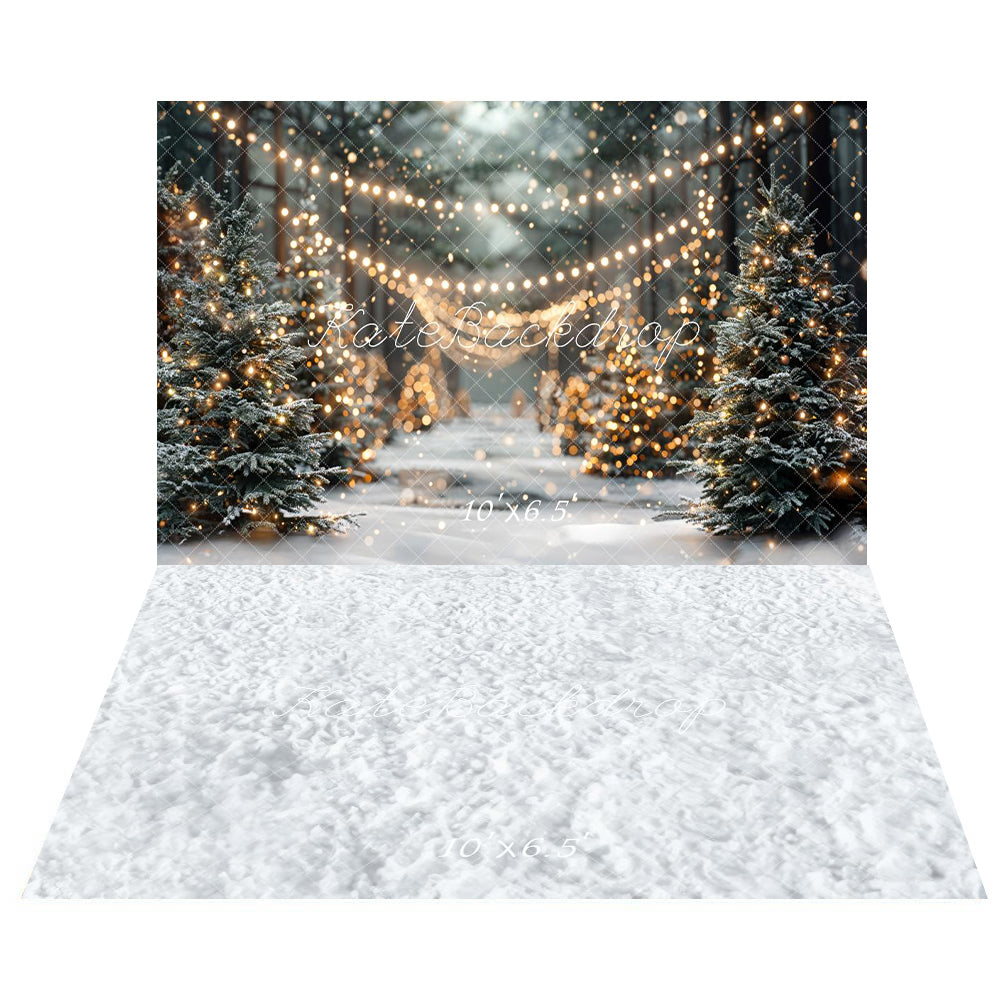 Kate Winter Christmas Forest White Snowland Backdrop+Snow Floor Backdrop -UK