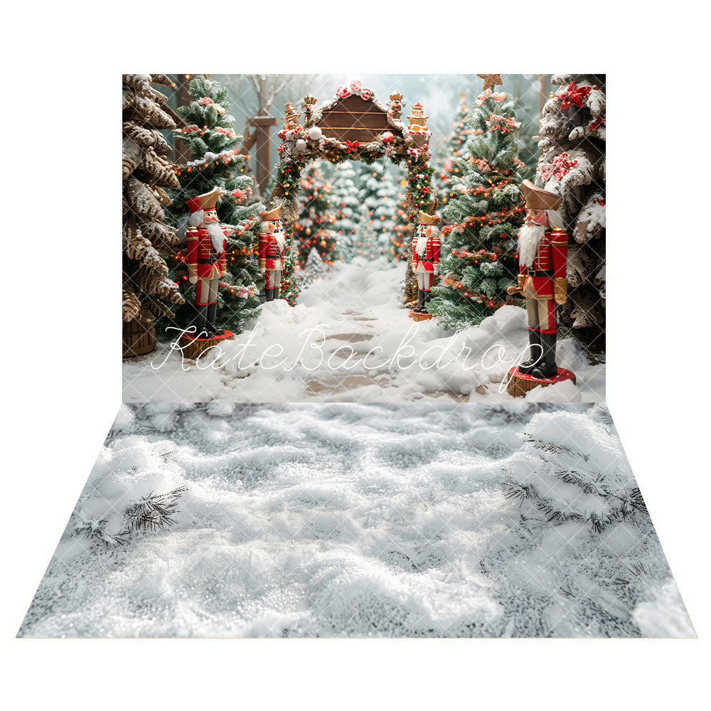 Kate Christmas Forest Snow Nutcracker Backdrop+Winter Snowland Floor Backdrop -UK