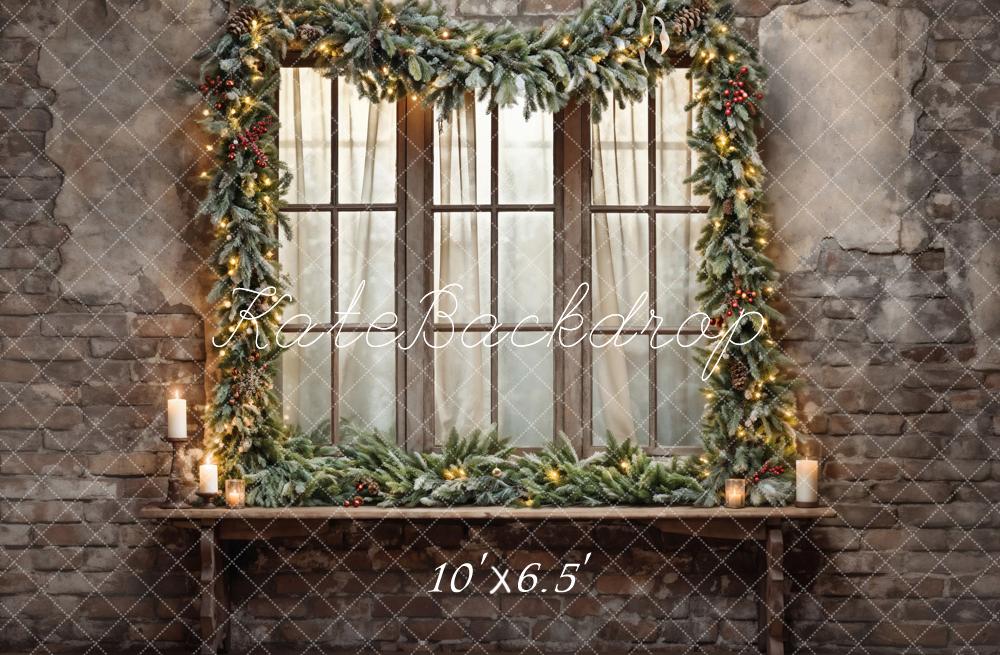 Kate Christmas Window Broken Brick Wall Backdrop Designed by Emetselch -UK