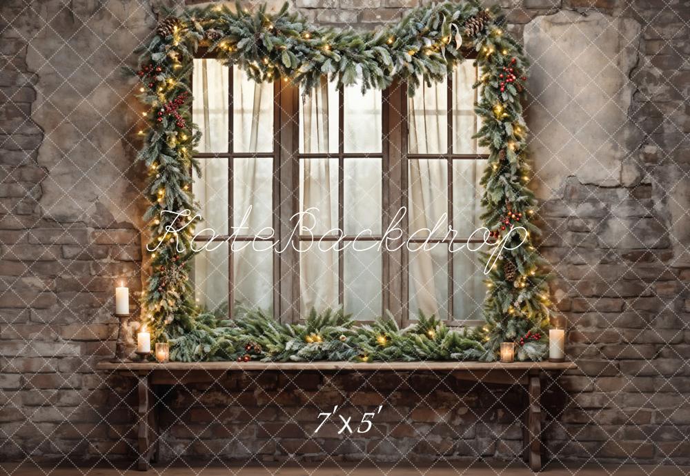 Kate Christmas Window Broken Brick Wall Backdrop Designed by Emetselch -UK