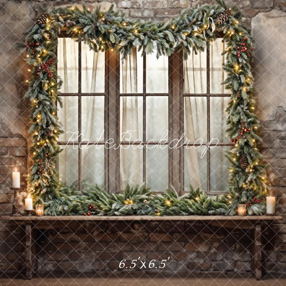 Kate Christmas Window Broken Brick Wall Backdrop Designed by Emetselch -UK
