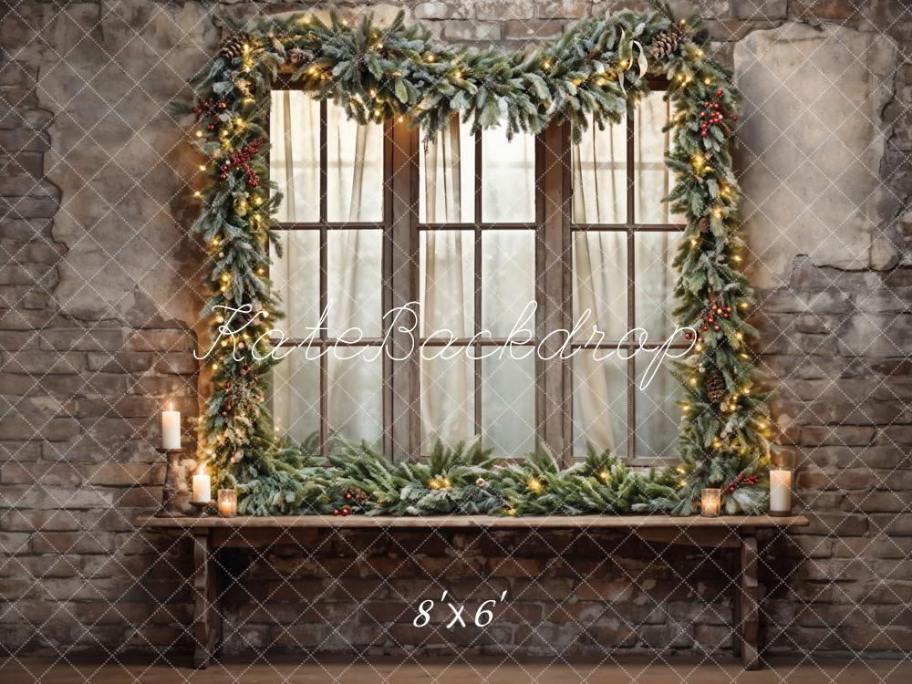 Kate Christmas Window Broken Brick Wall Backdrop Designed by Emetselch -UK